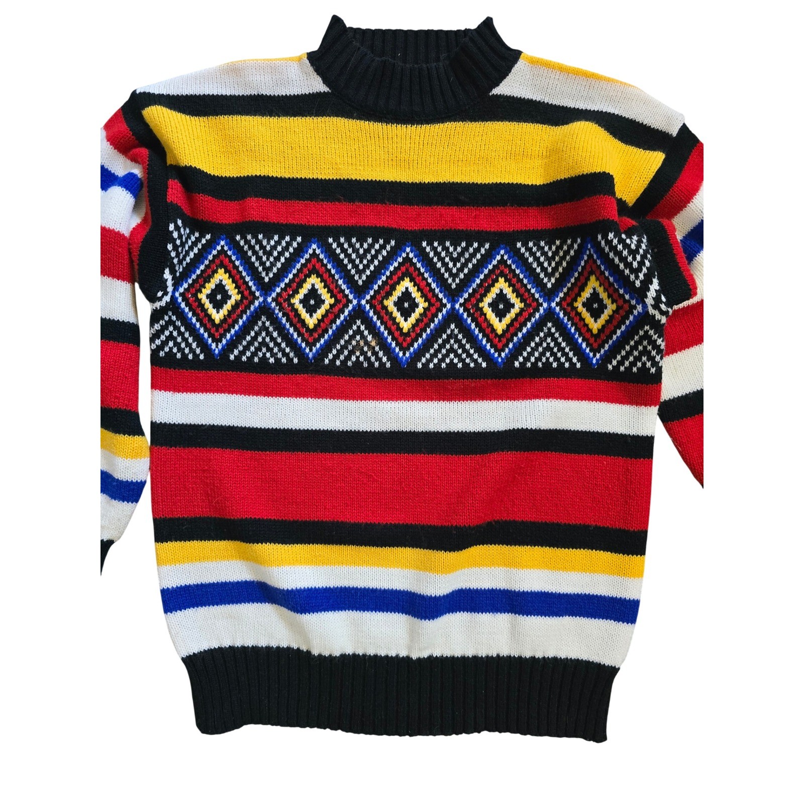 Vintage colorful Sweater Womens M Design zone 1980s red yellow stripes geometric