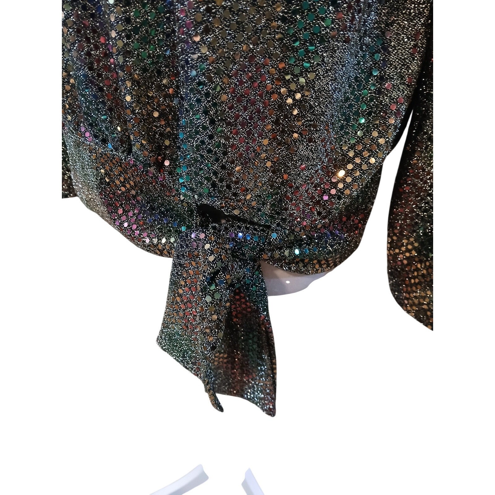 Vtg Another Thyme Medium Metallic Sequin Blouse Gold Multicolor Side Tie – READ