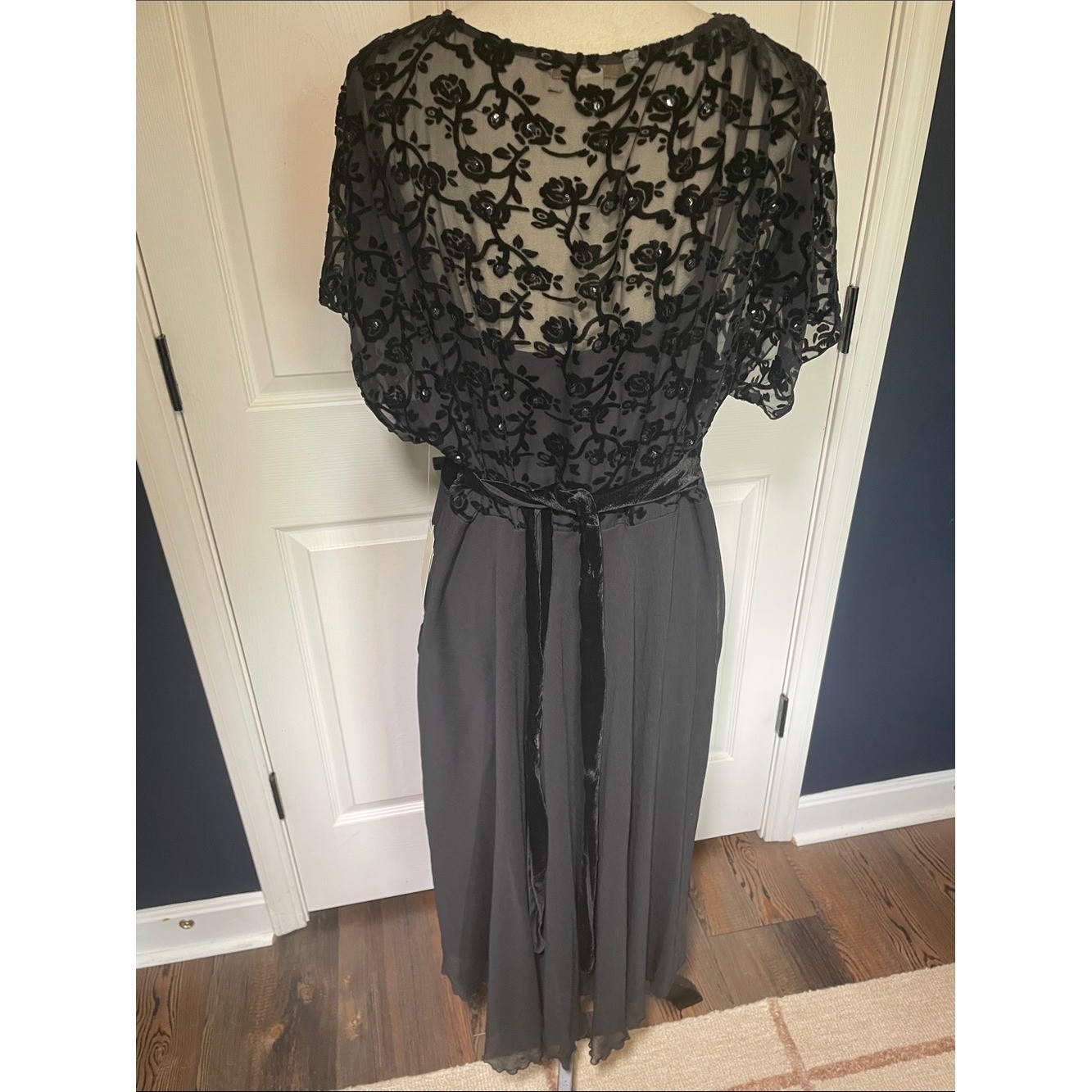 NWT VTG 90s Jonathan Martin Whimsygoth Midi Dress Black Lace Velvet Sequin Sz14W