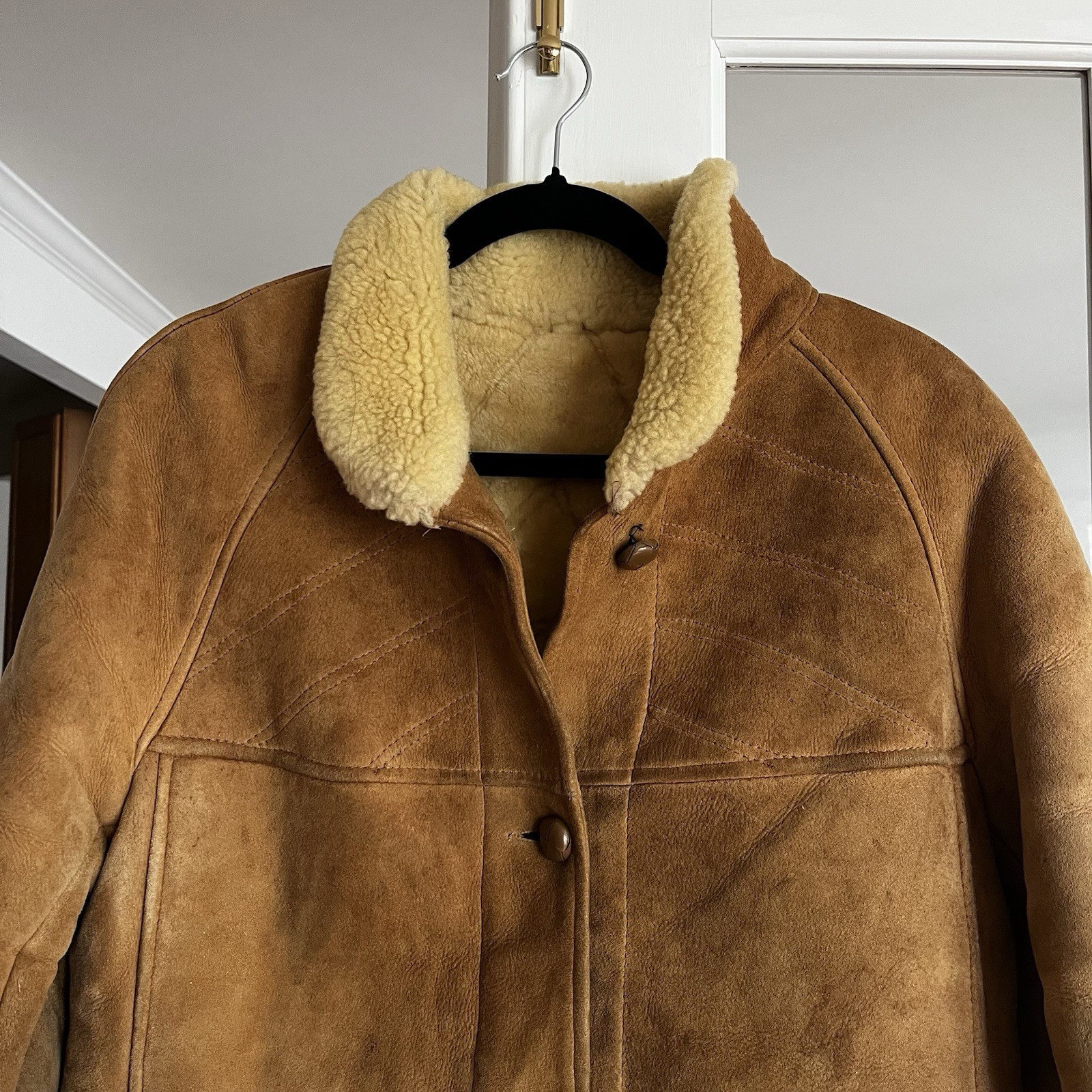 Vintage Designer French Sheepskin Shearling Coat Women’s Large Cognac / Cream
