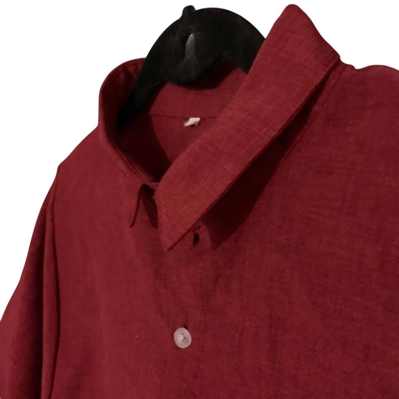 Vintage Ruby Red Button-Down Shirt Women’s Half Sleeve Structured Collar Size M