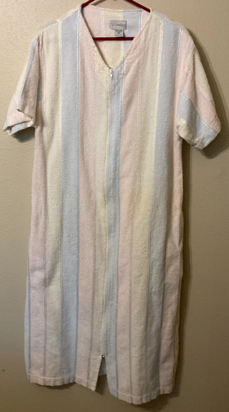 Vintage TJ Lawford Turkish Terry Cloth Caftan Robe Midi Pastel Stripe 90s 95/5 M