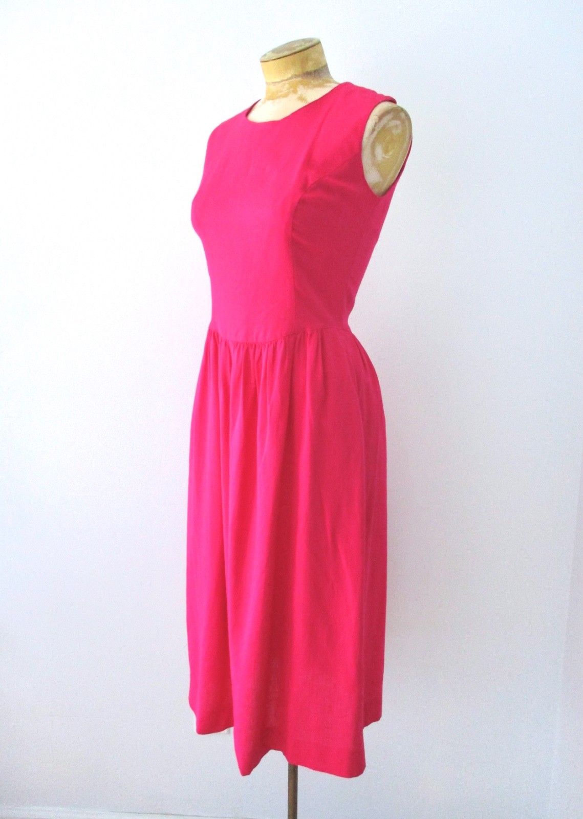Vtg 80s Lanz Hot Fuchsia Pink Drop Waist Tea Dress Back Cutout Bow Pockets 6