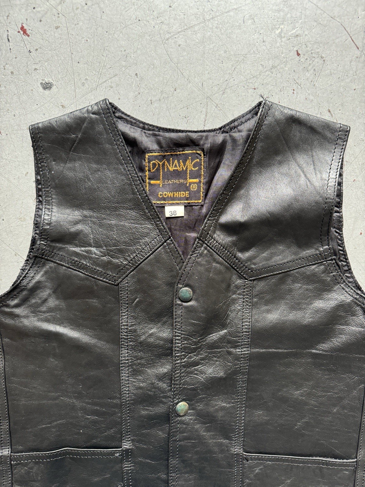 vintage cowhide genuine black leather biker motorcycle chopper festval vest S