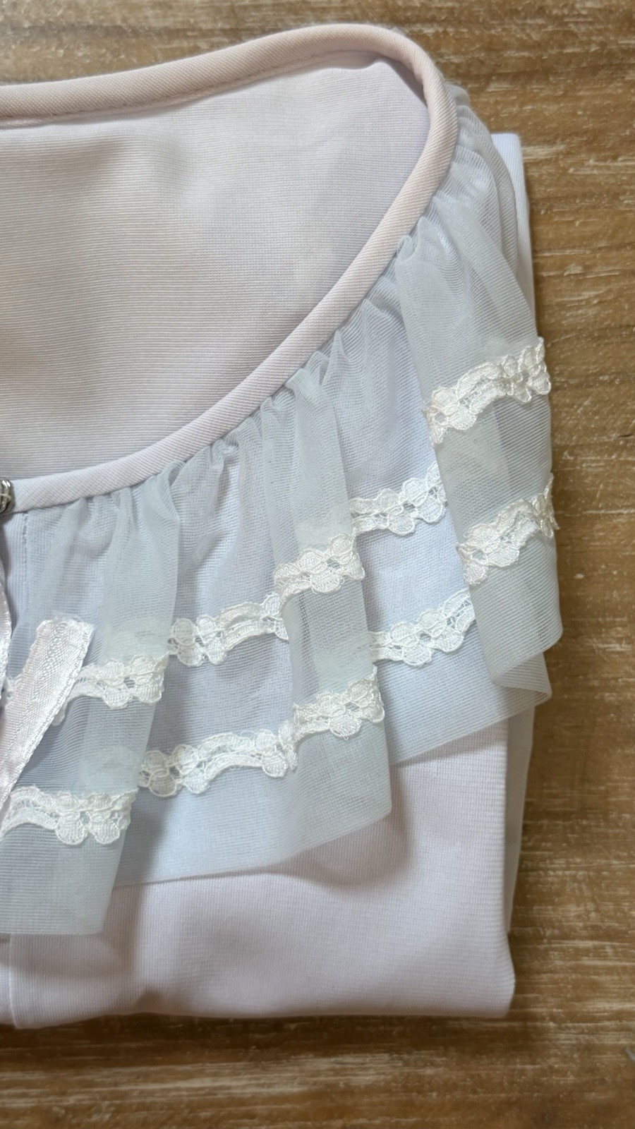VTG 1950s MISS ELAINE Pale Lavender-Blue Pajama Top-BED JACKET PJ Sheer Lace M/L