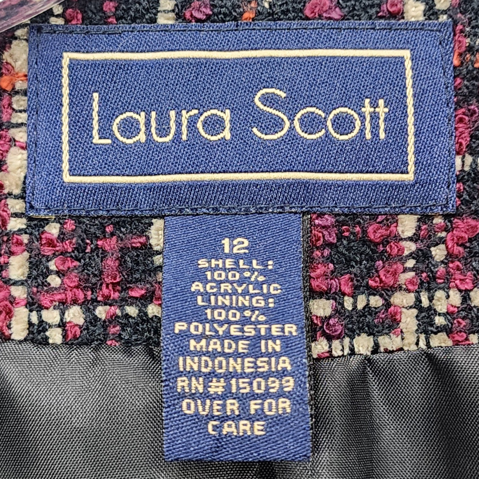 Vintage Laura Scott Jacket Womens 12 Multicolor Plaid Tweed Zip Blazer Preppy