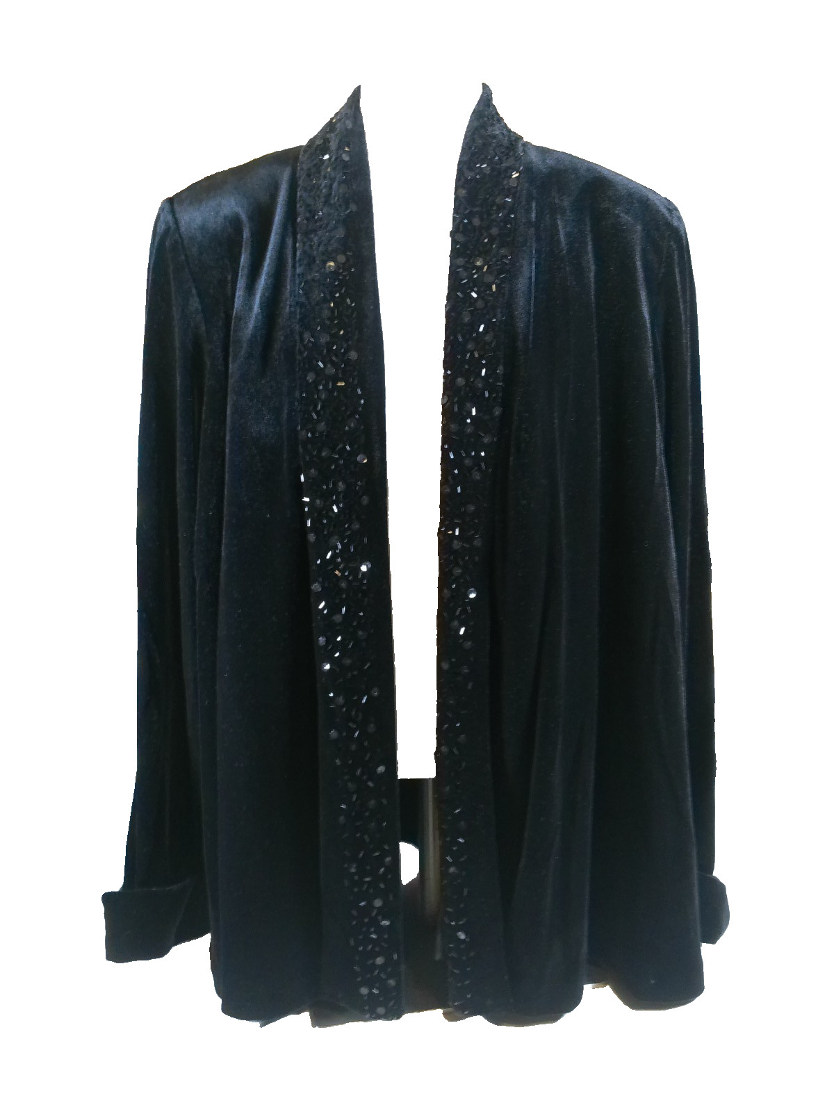 VTG JR Nites Women Black Velvet Open Evening Jacket M Sequin Whimsigoth Elegant