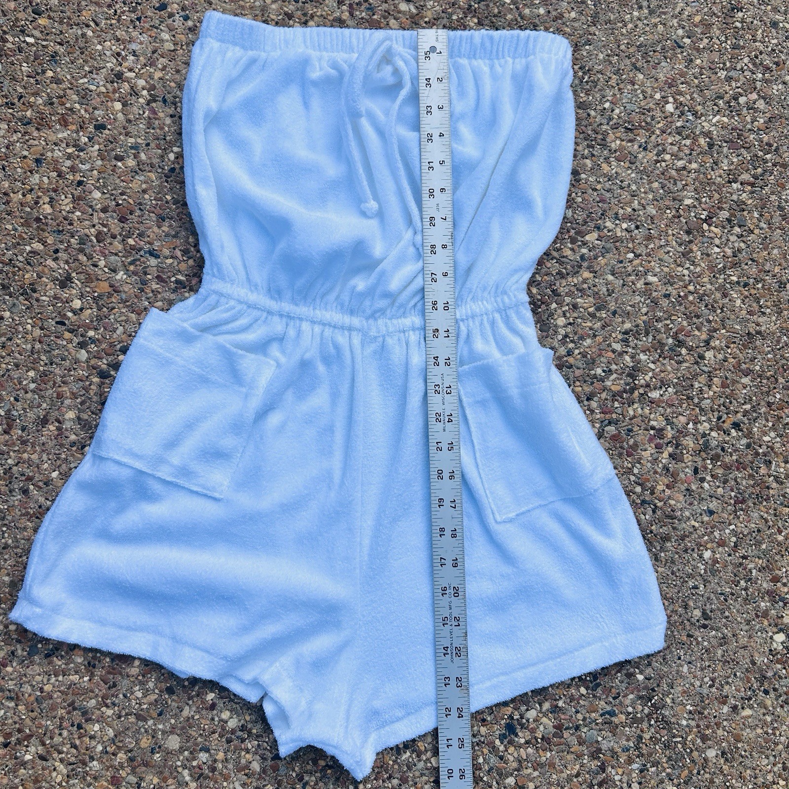 VTG 70s White Terry Short Romper CoverUp Strapless Halter Beth Michaels Medium