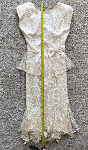 Vintage 80s Zum Zum Ivory Lace Dress Peplum Handkerchief Hem Union Made Romantic