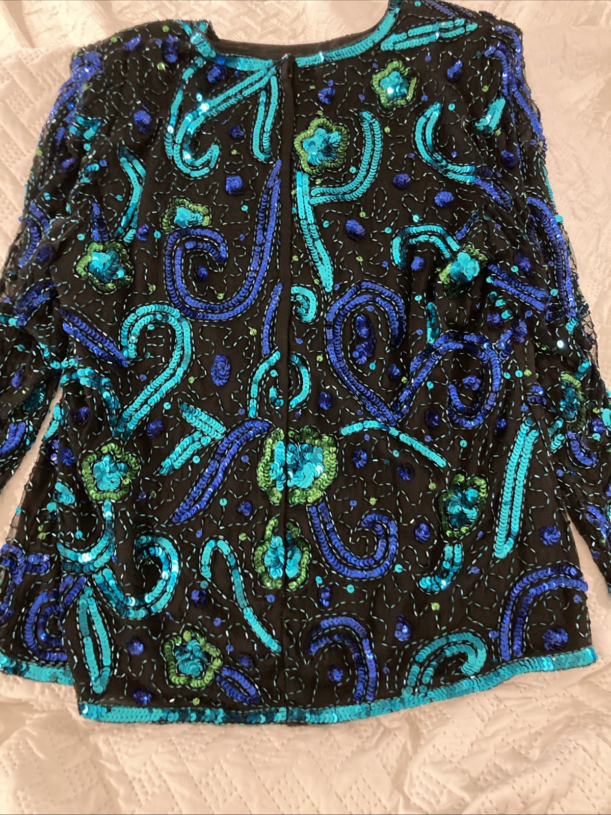 Stenay Vintage Sequin And Beaded Blouse, Woman’s Size 1X 100% Silk Mesh Sleeves