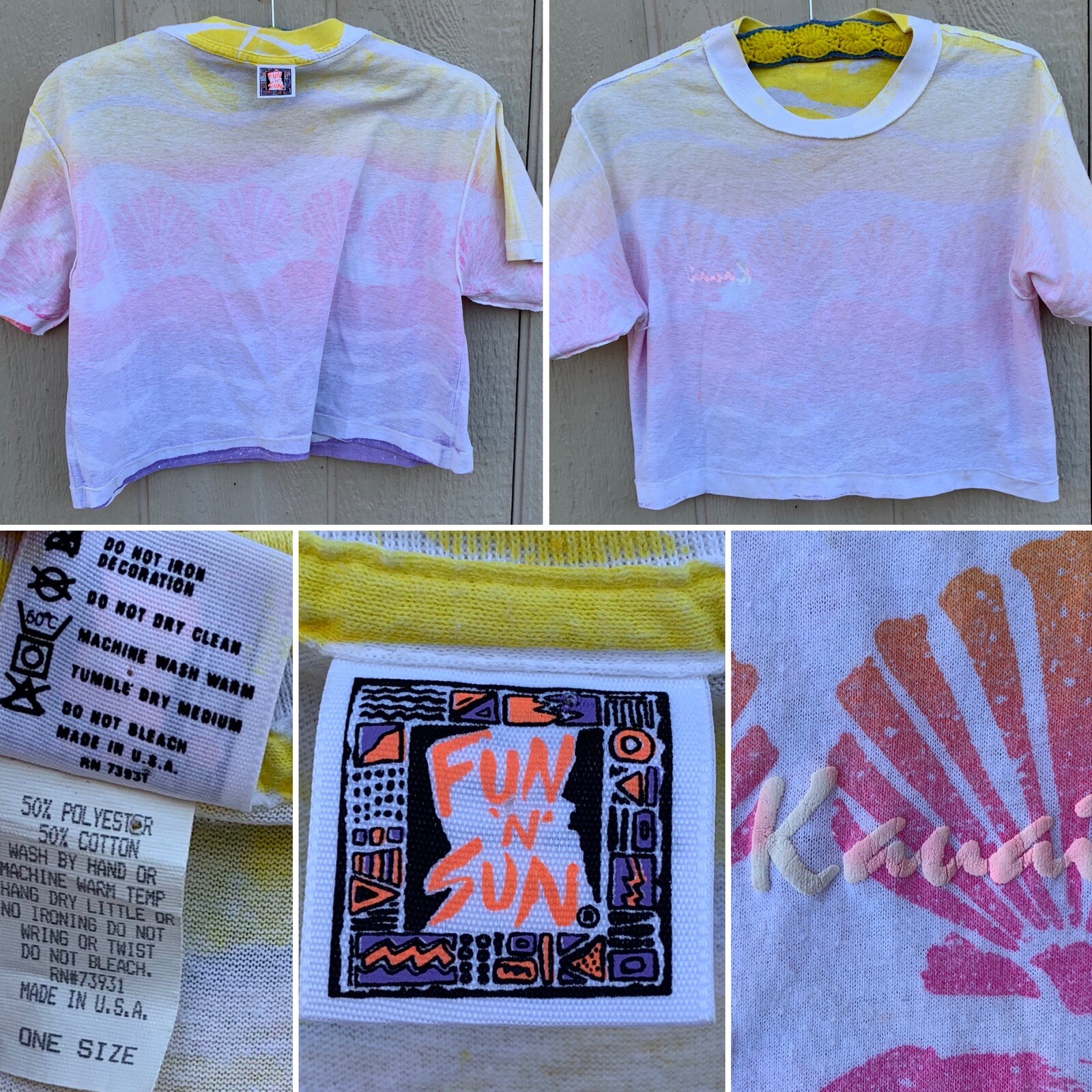 Vintage Crop Top T Shirt Half Shirt Tee Kauai Fun N Sun 80s One Size Made In USA