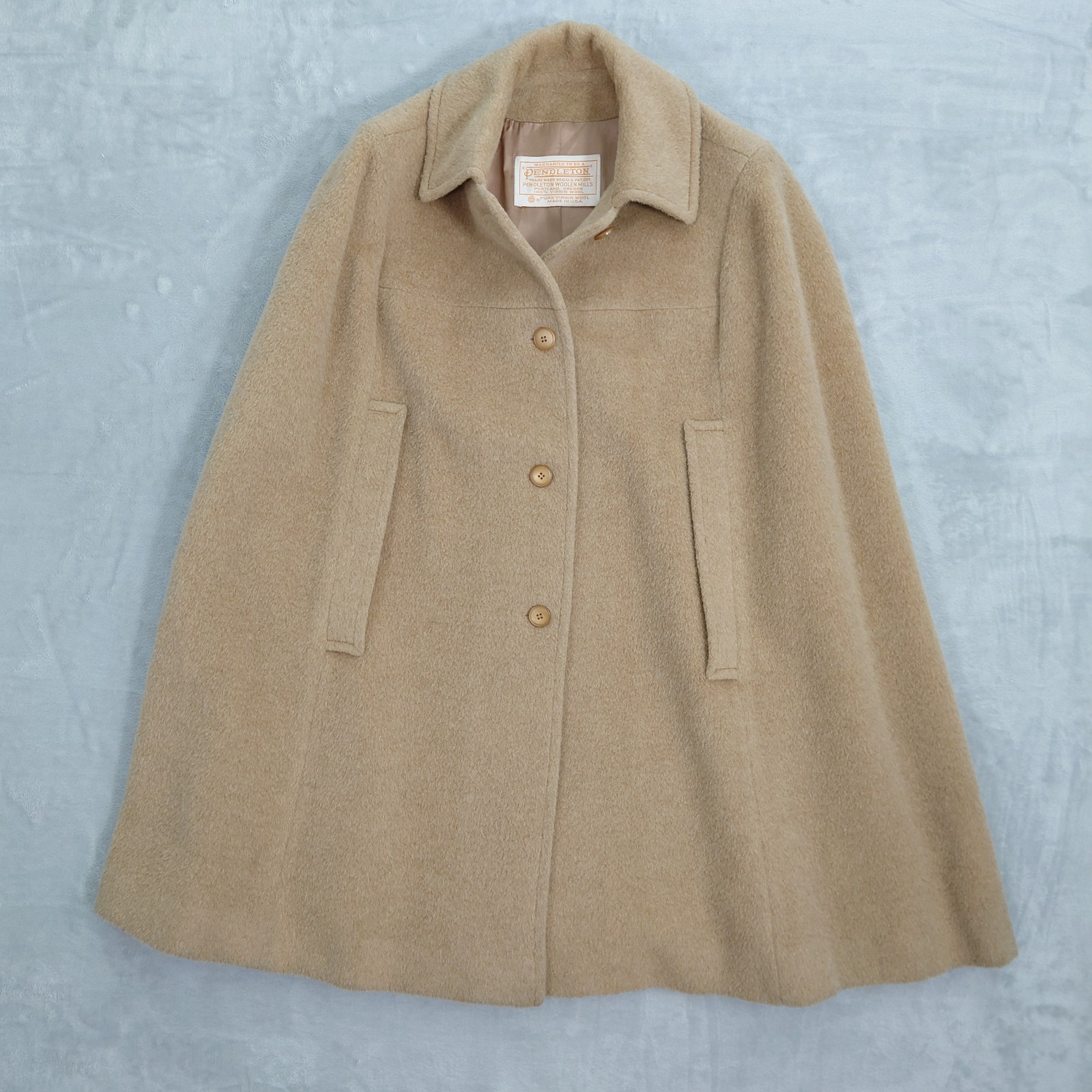Vintage Pendleton Peacoat Cape 100% Virgin Wool Camel Cream 1960s Made In USA