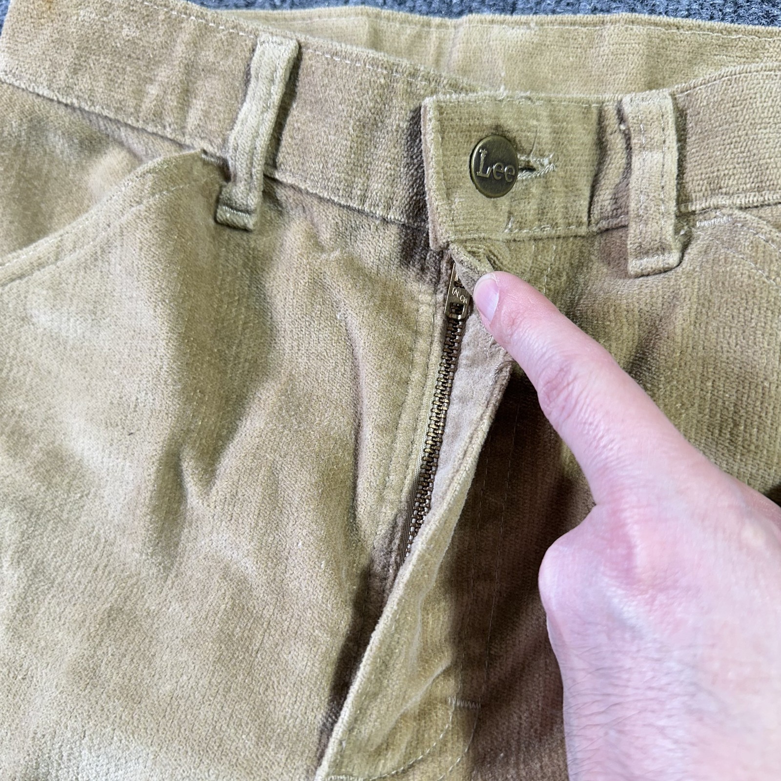 Vintage Lee Corduroy Pants 27×30 Brown Bell Bottom Stretch Talon Zip USA Made 70