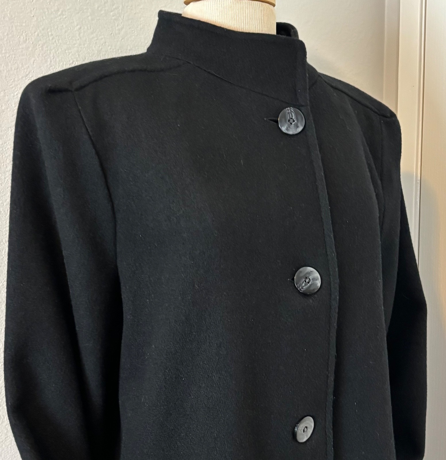 VTG ANDREA MARIN NEW YORK UNION MADE WMS BLACK WOOL BLEND COAT MAXI SEE MEASURE