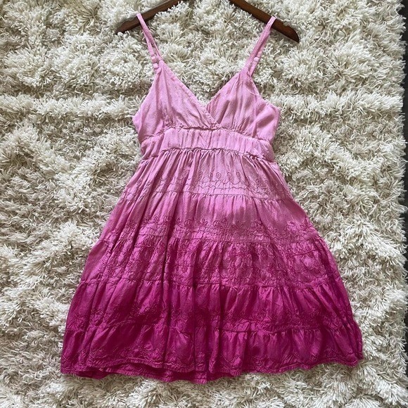 Y2K Pink Fairy Boho Tiered Peasant Cami Dress