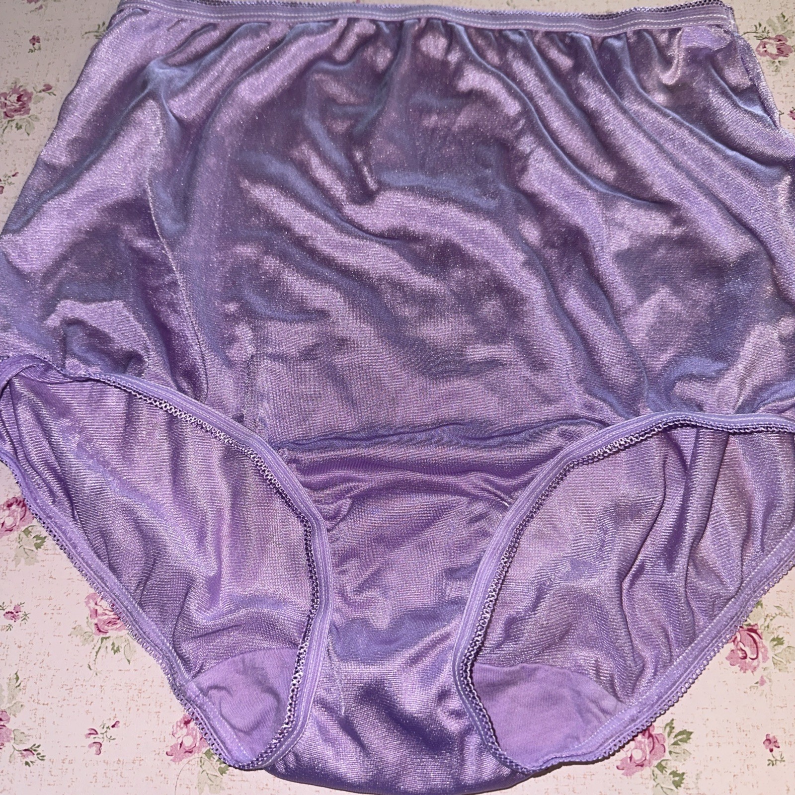 Vtg Panties Sheer Nylon Granny Brief Shiny Underscore 6 M Hand Dyed Lavender