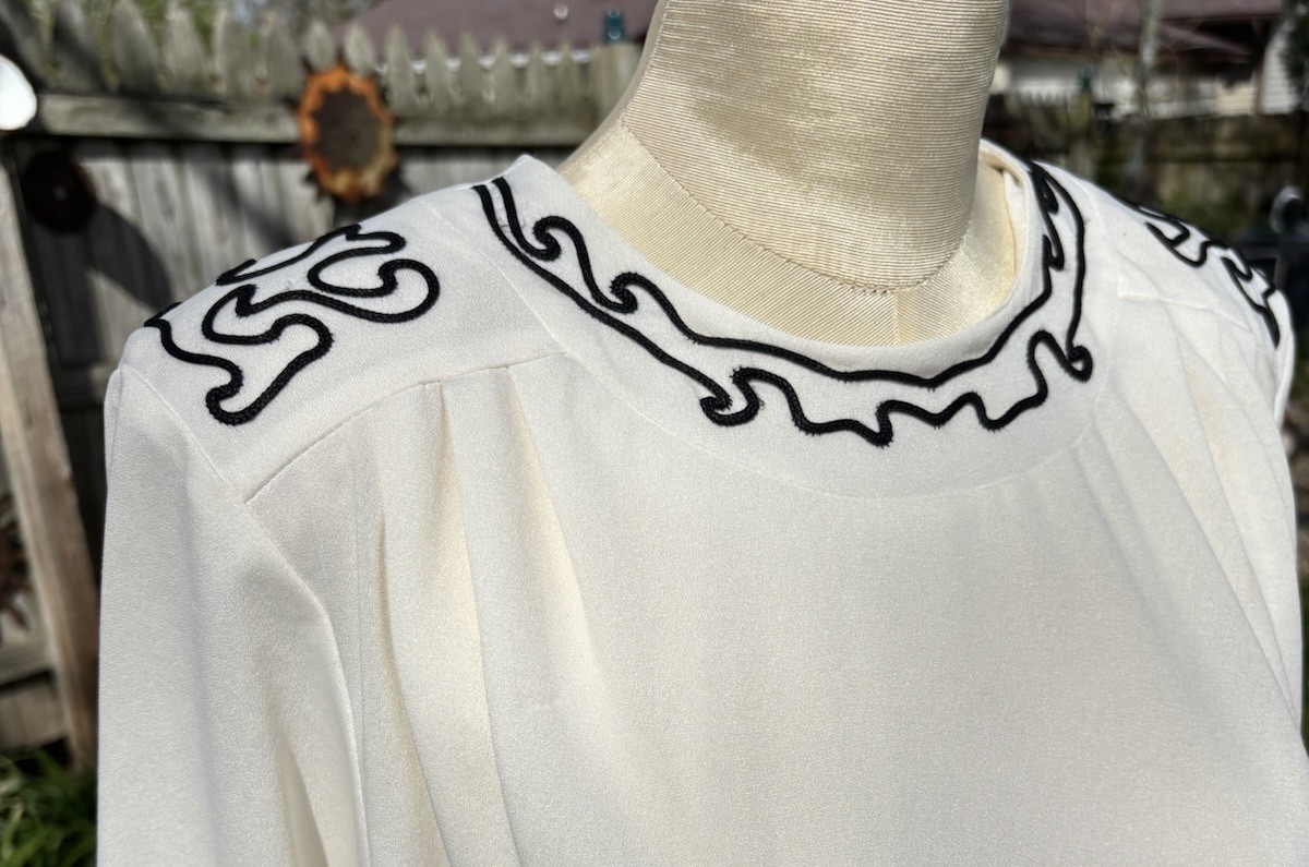 VTG 1980s Secretary Dress Fit Flair Midi Sz M B34 Black White Belt