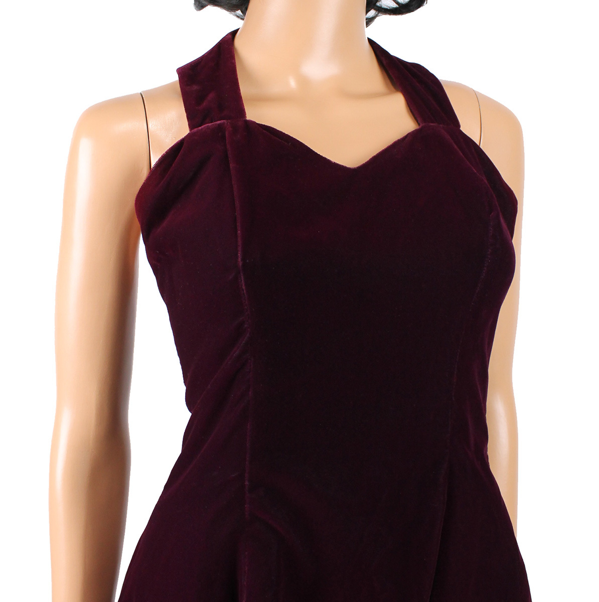 80s 90s Mini Dress Sz S Vintage Burgundy Red Velvet Prom Cocktail Gown Open Back