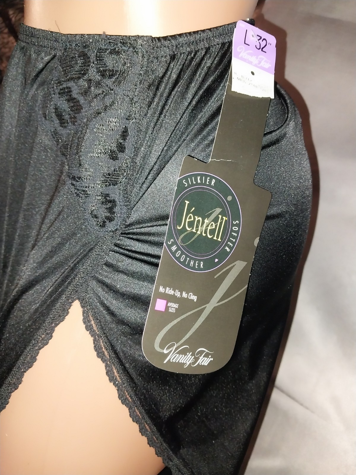 VTG JENTELL VANITY FAIR SILKY Tricot NYLON HIGH SLIT BIAS DRESS HALF SLIP L-48