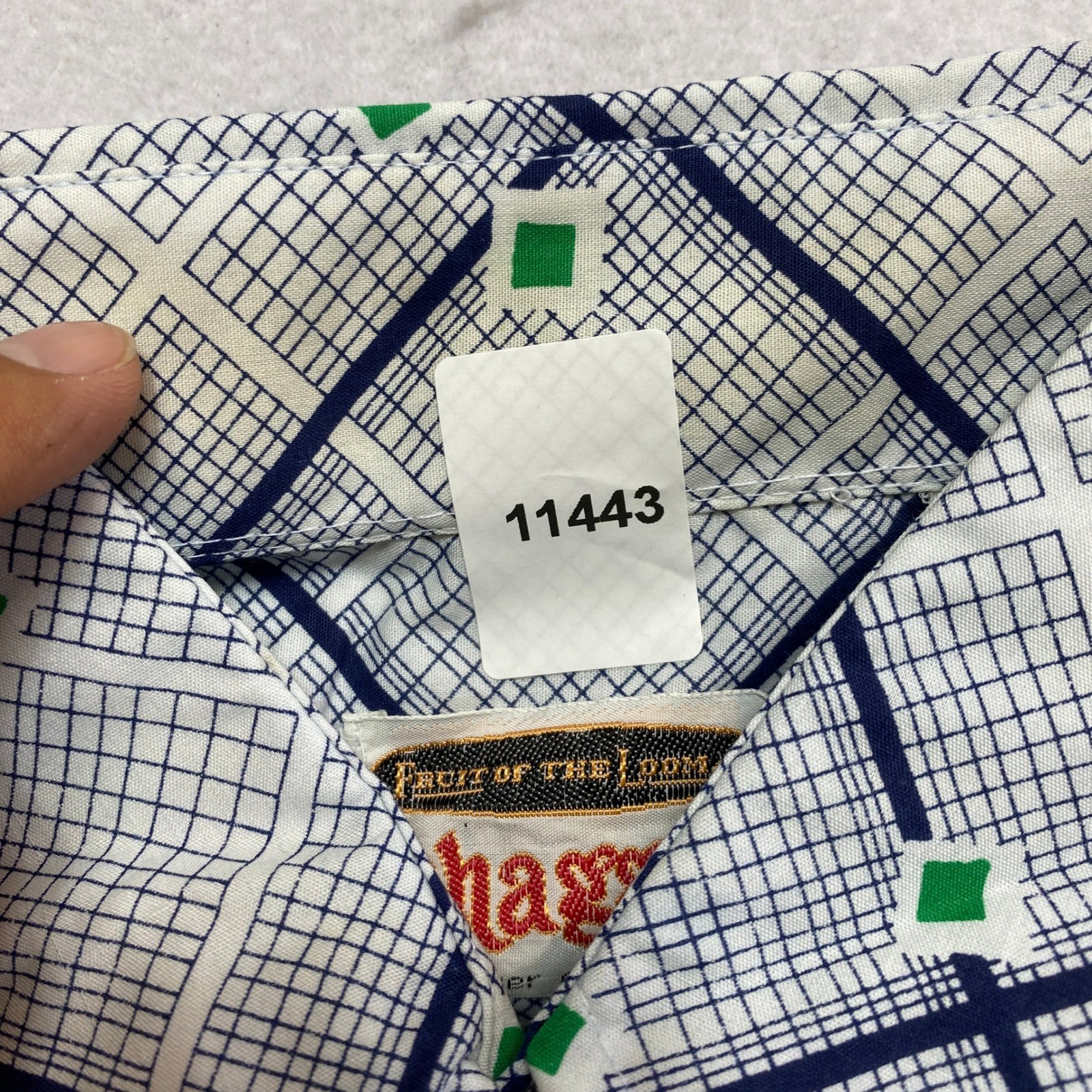 Fruit of the Loom Vintage Top Womens XS White Blue Green Geometric Banded Waist