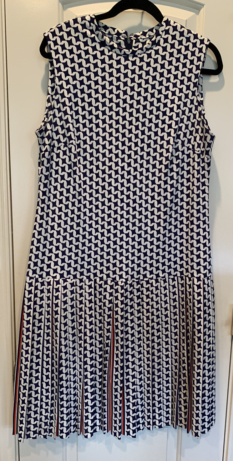 Vintage Mod Retro Nancy Greer NY Pleated Blue White Orange Dress