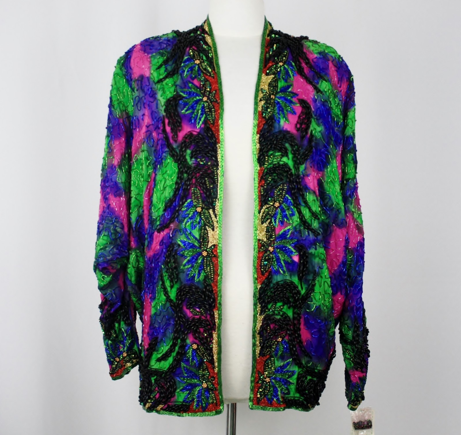 JASDEE Vintage Domin Sleeve Jacket Hand Work Beading & Hand print On Silk #5044