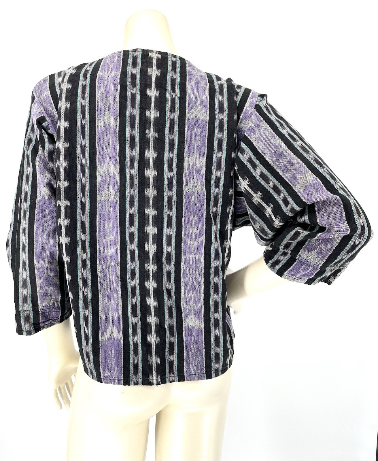 Vintage 80s Ikat Aztec EL HUARACHE Hand Woven Cotten Hippie Boxy Shirt Top med