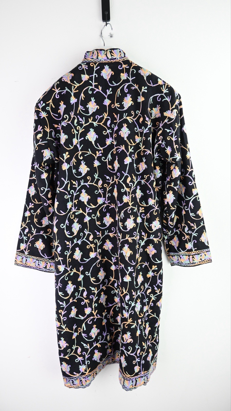 Vintage embroidered kashmiri jacket in black with lavender/gold size UK10