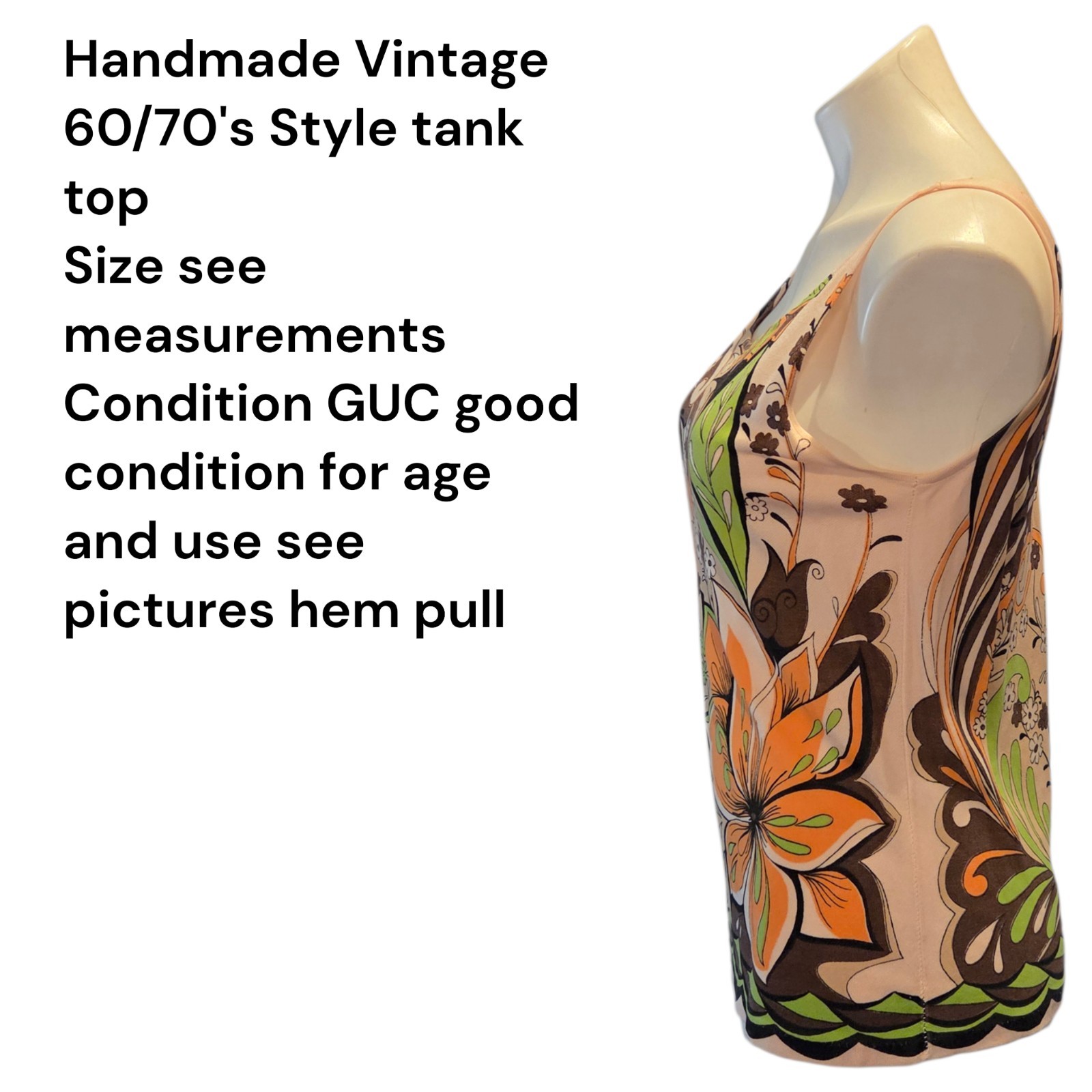 70s Vintage Tank Top Shirt Sz Small / Medium Groovy Funky Psychedelic Mod Go-Go