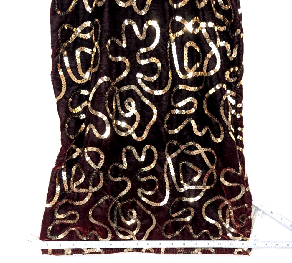 Vtg 80s Midnight Glo Burgundy Velvet Gold Sequin Dress Small Wine Party Cocktail