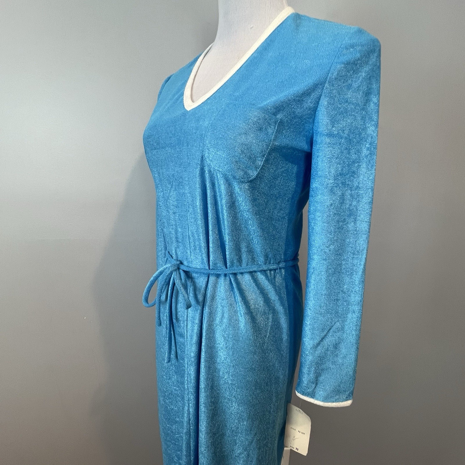 Vtg 70s Jerell of Texas Blue Terry Dress Juniors Size 11 Medium NWT NOS