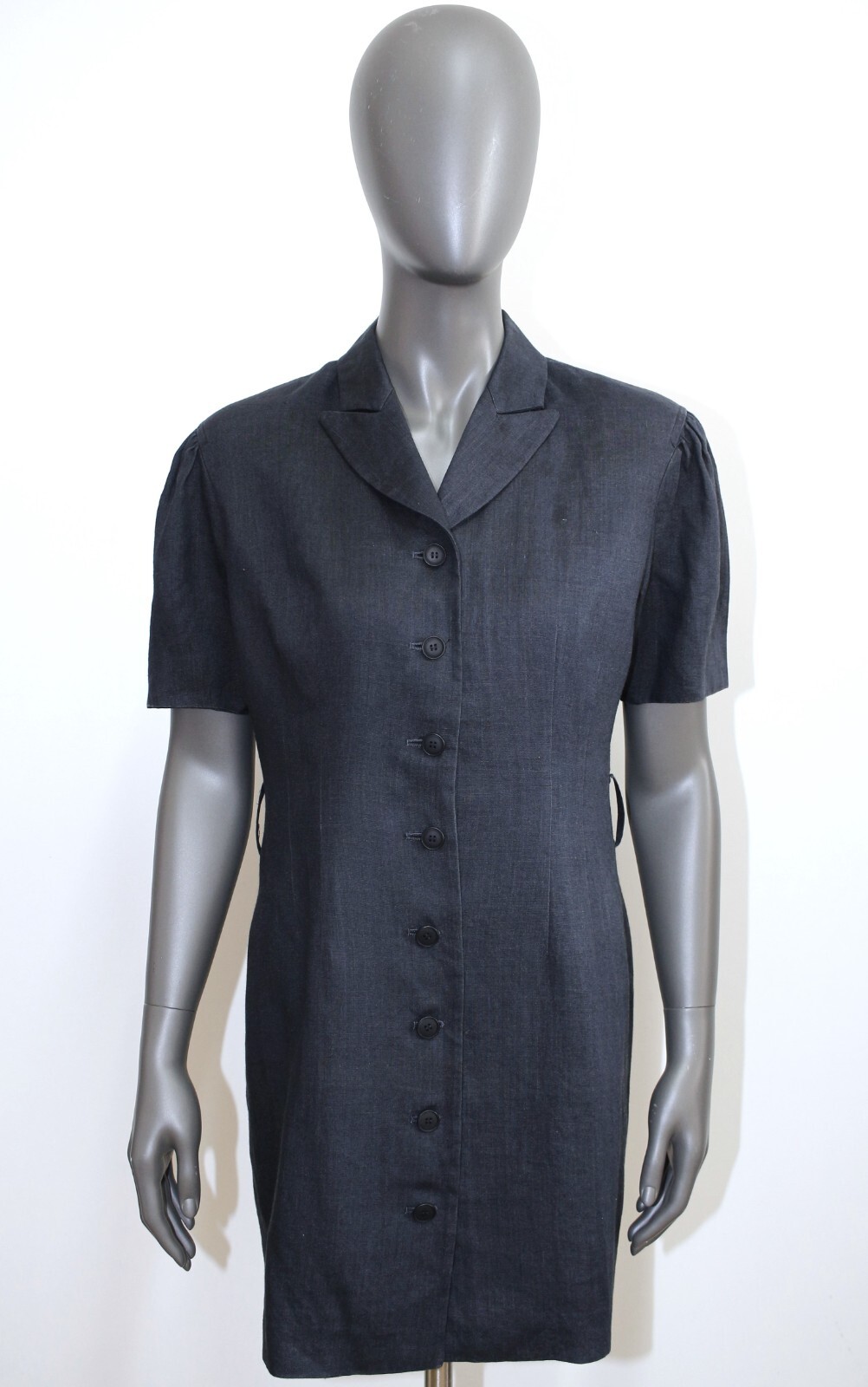 Vintage 80s Anthracite Short Sleeves Hemp Shirt Dress KENZO Size M Made in Japan