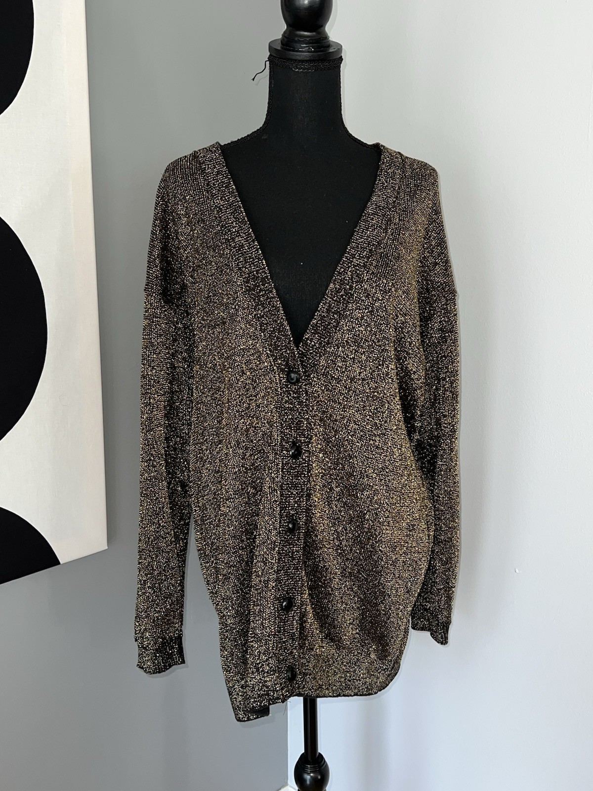 Pierre Cardin Vtg Cardigan Sweater Metallic 33”L Size Large / Medium Made In USA