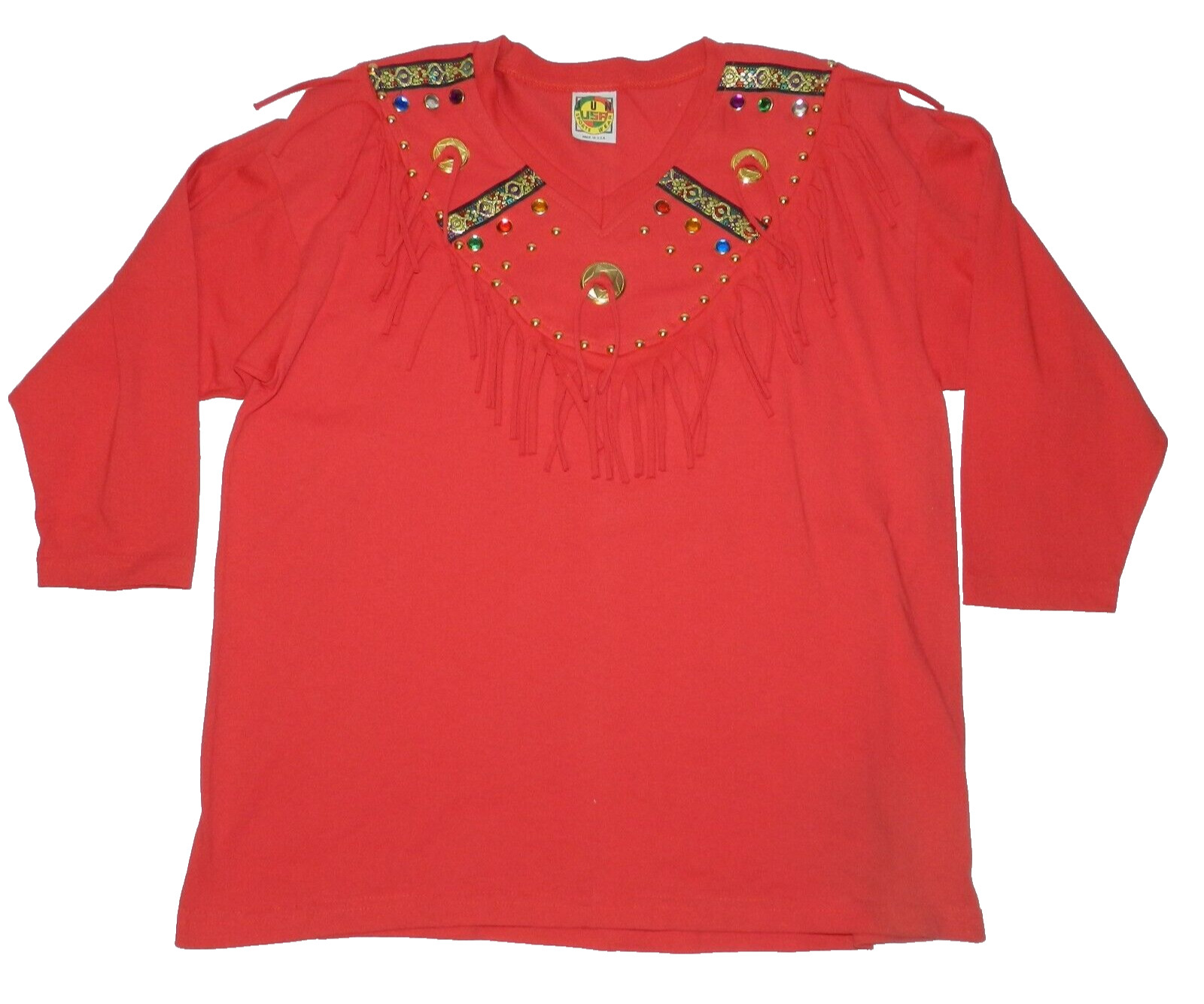 Red Vintage Western Rodeo Shirt Women’s JUN SPORTS WEAR Fringe Size XL RARE!