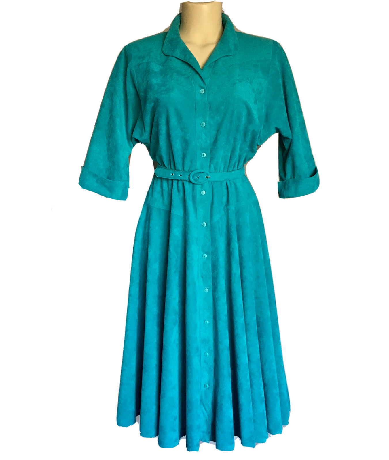 Petites by Willi 80s Teal Shirt Dress Flare Skirt Soft Rockabilly 10