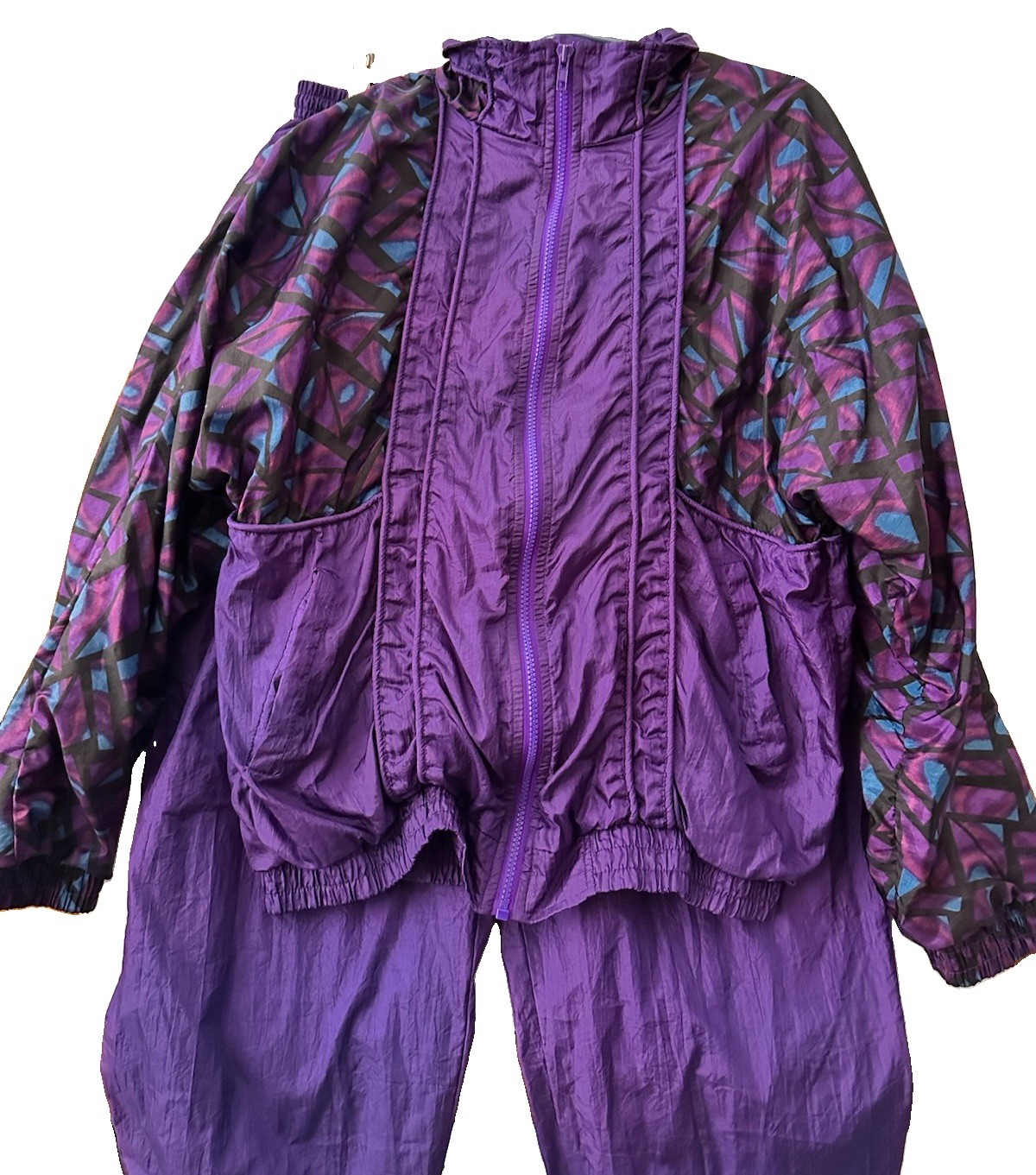 Vintage 80s/90s Track Suit Womens Large Purple Nylon Geometric Design
