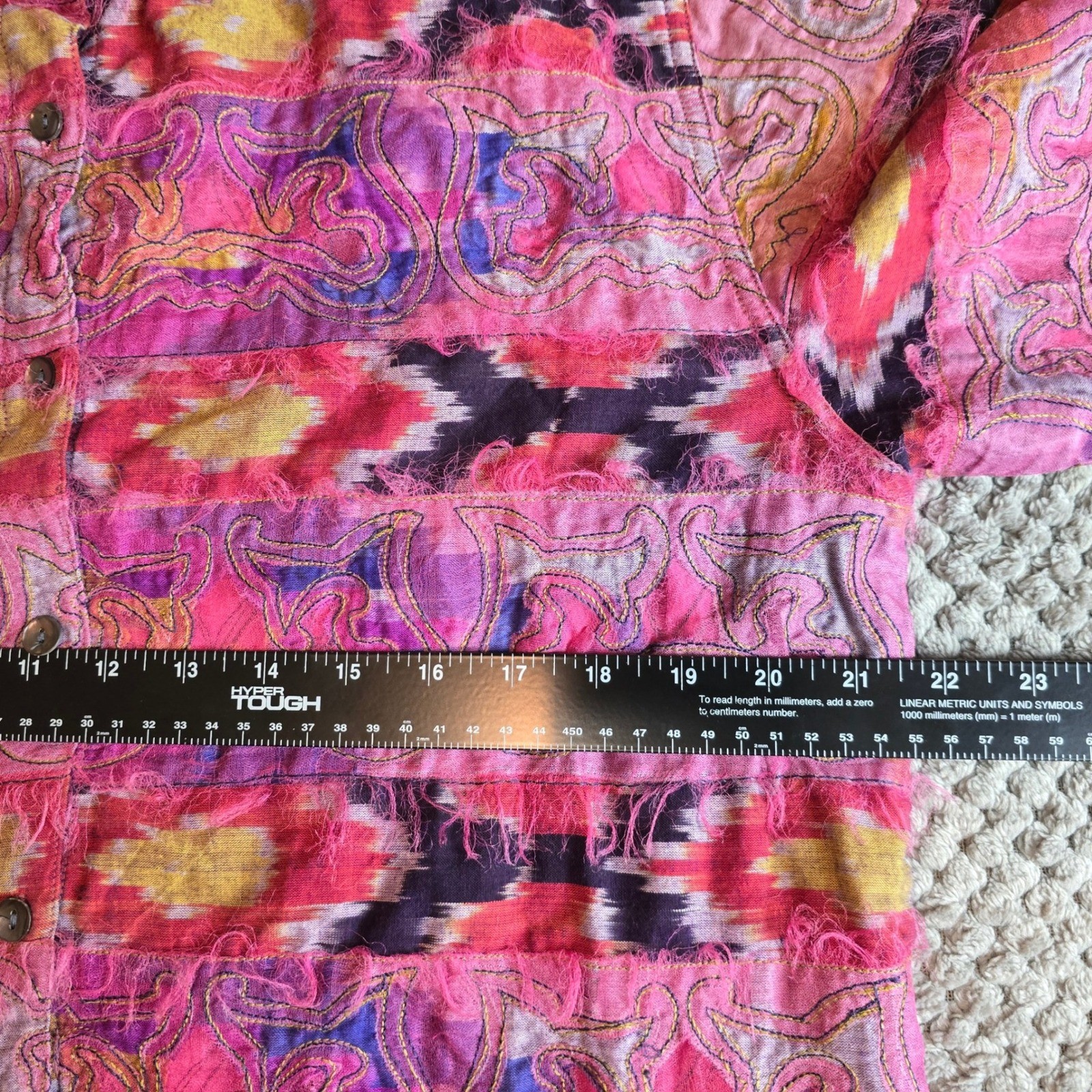 VTG Chico’s Design Silk Cotton Embroidered Ikat Jacket Pink Boho Art To Wear