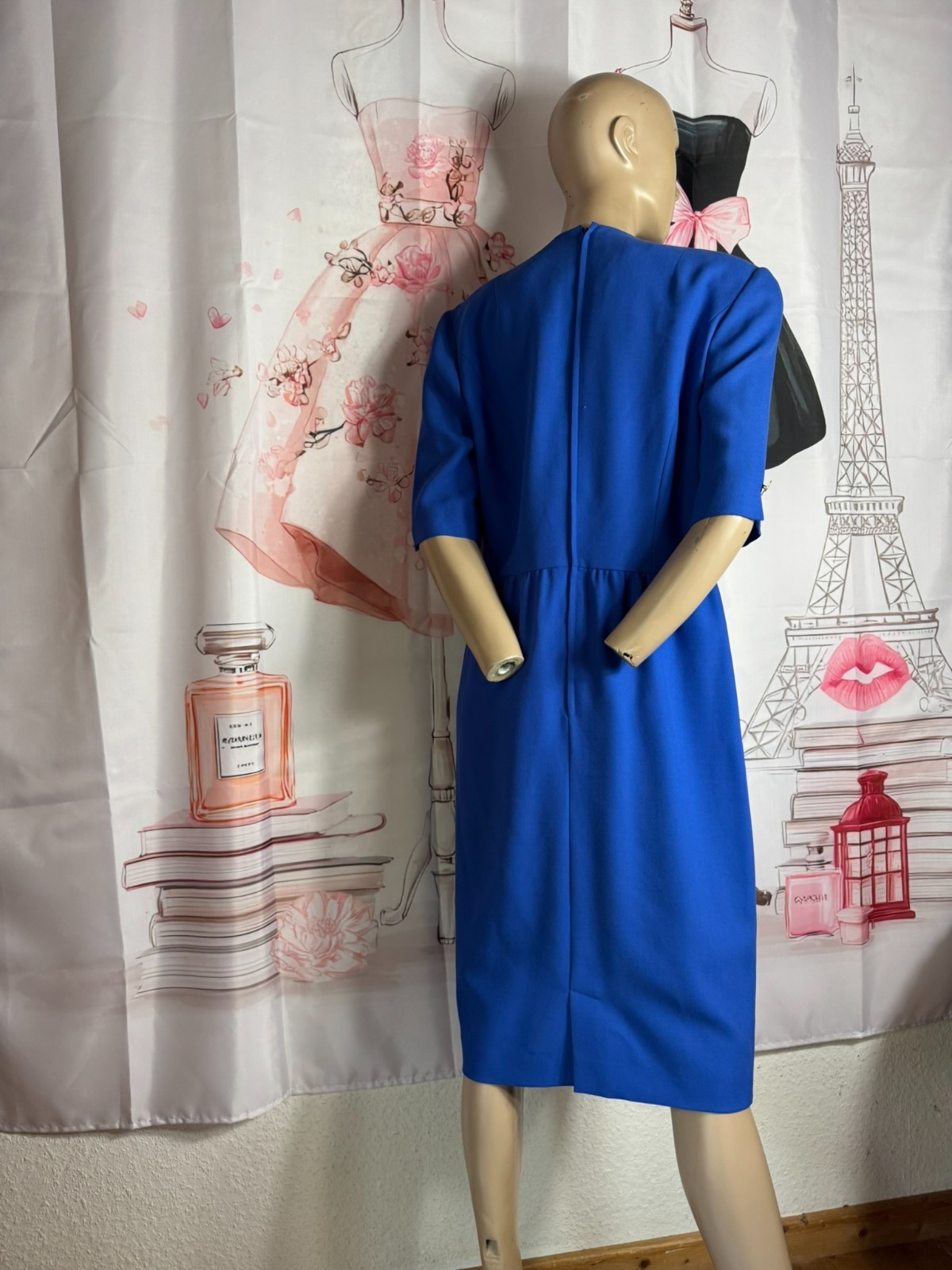 Vintage Dress Royal Blue Gold Buttons Navy Style 80s 90s Size 42 44