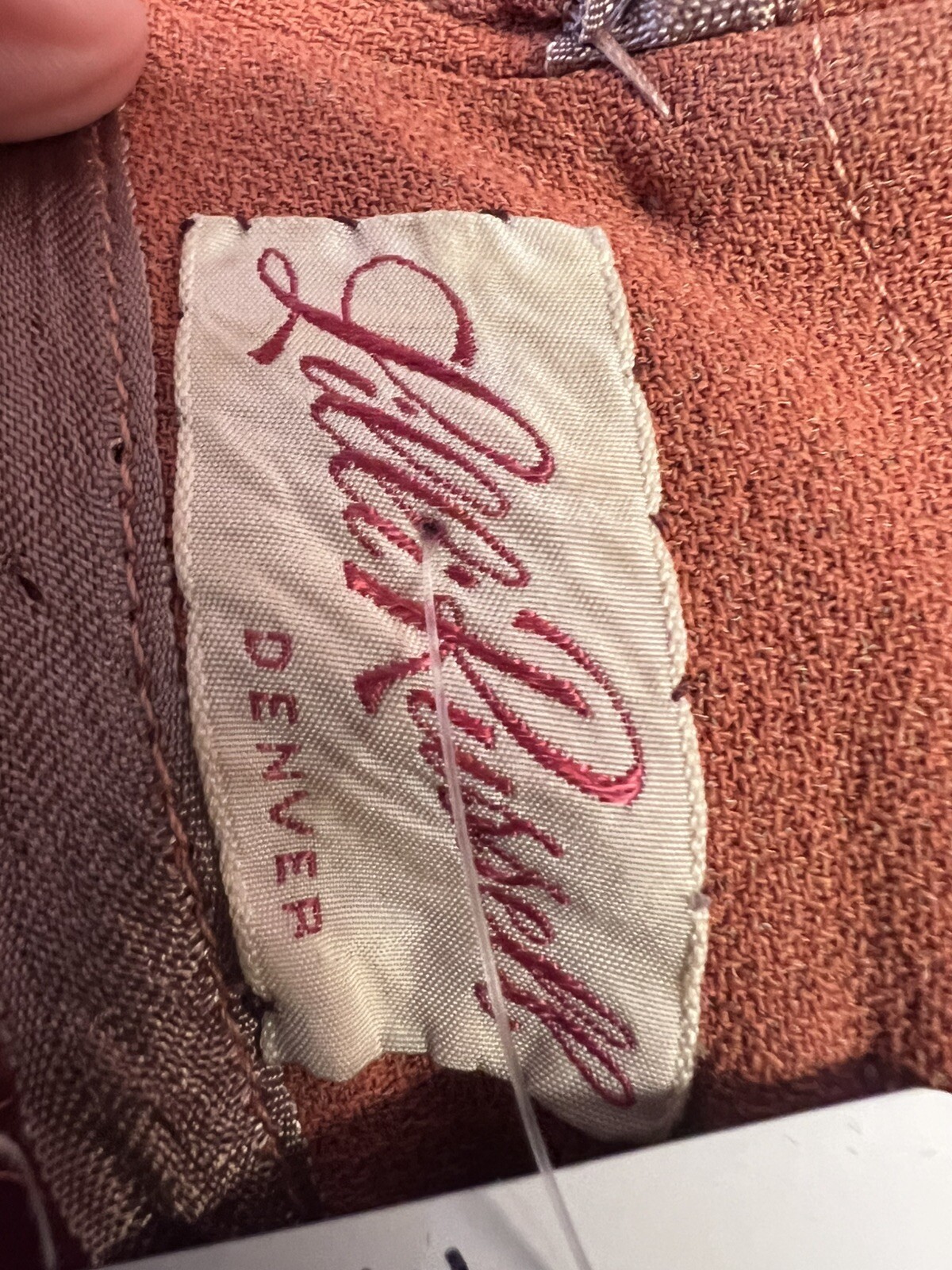 1940s Cinnamon Crepe Dress With Rust Beaded Waist And Fabric Covered Button Back