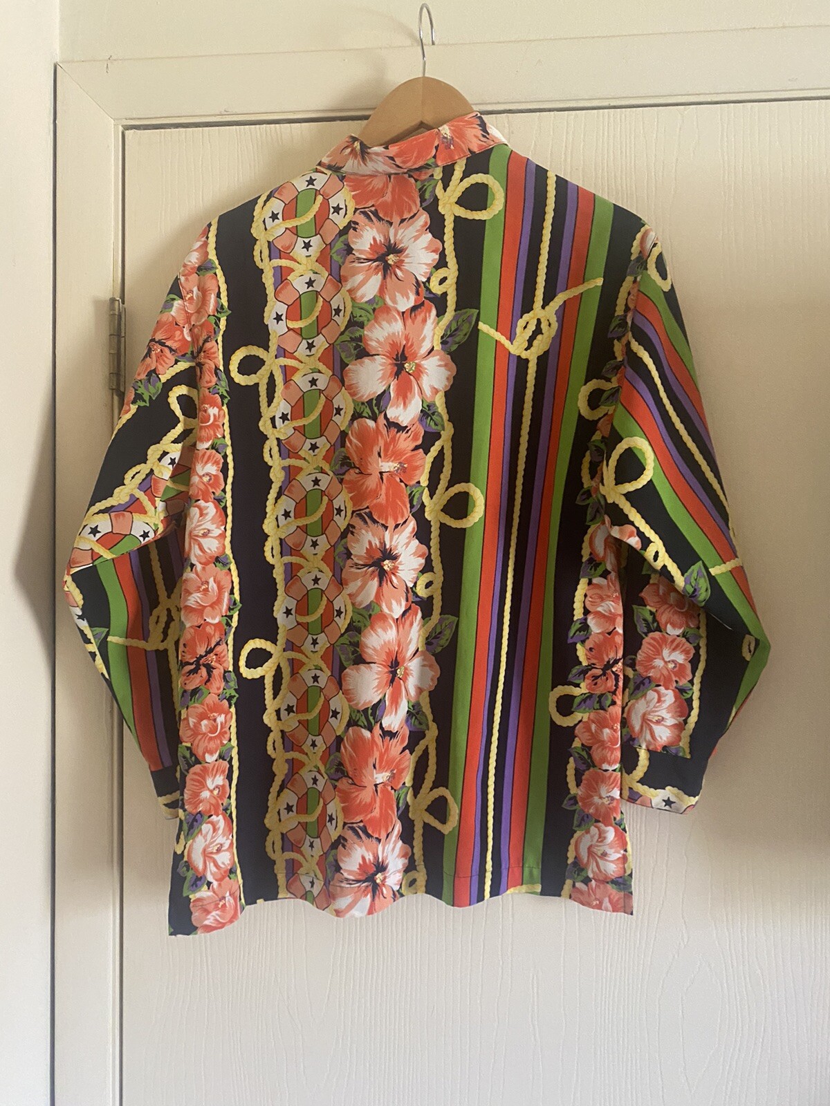 VTG Avant Garde 80s Preppy Old Money floral star novelty print blouse S/M