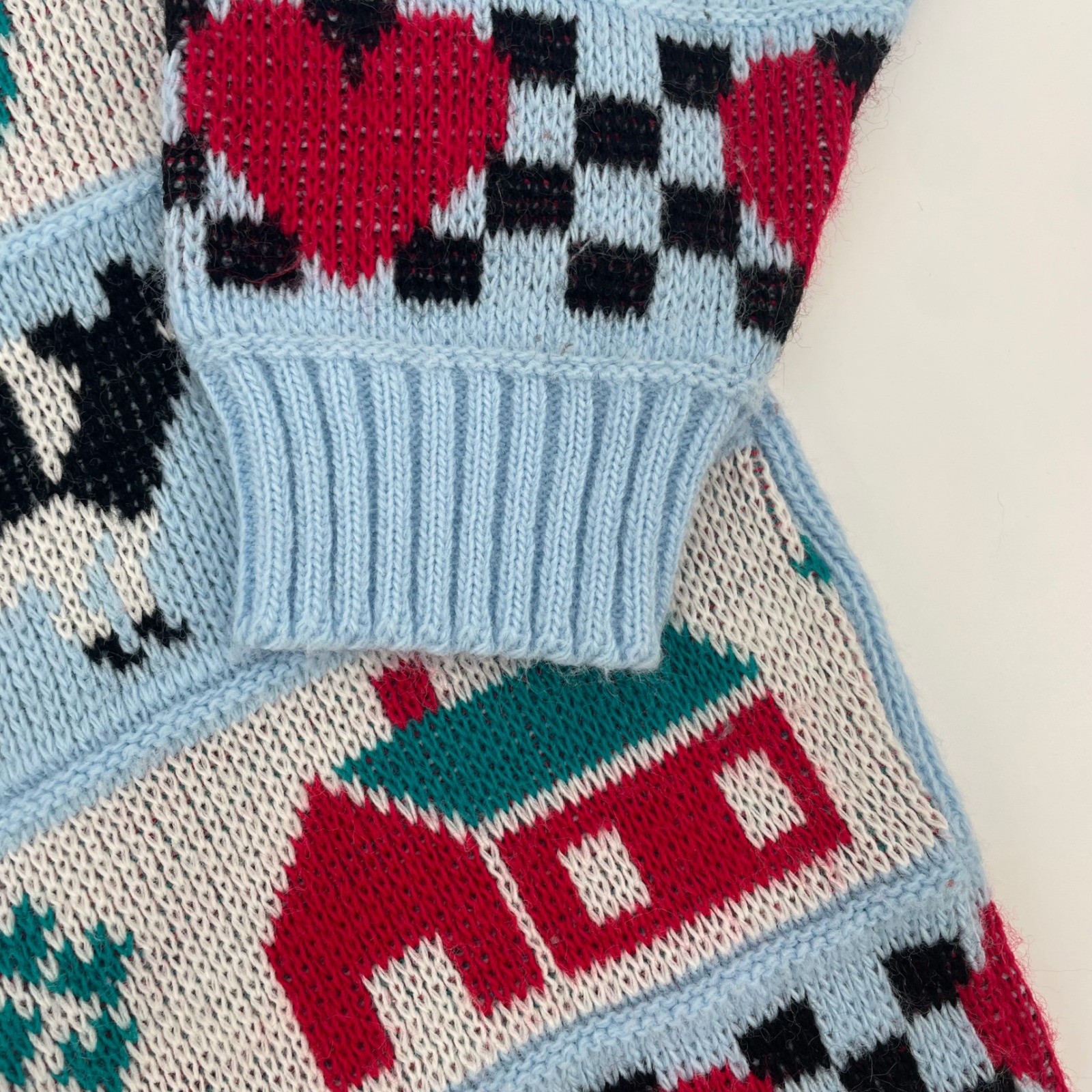 VTG Adele Knitwear Vintage Cow Watermelon Cottagecore Sweater Blue Made in USA