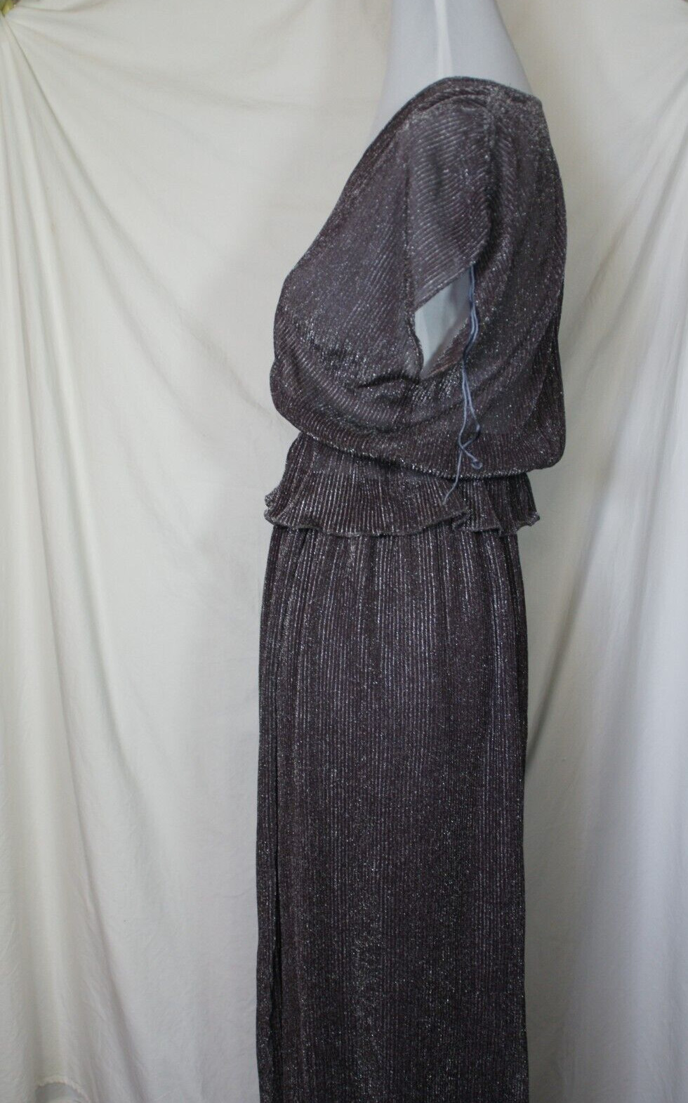 Vintage Carol Anderson Top Skirt Set Purple Gray Silver Metallic Size 7/8 Peplum