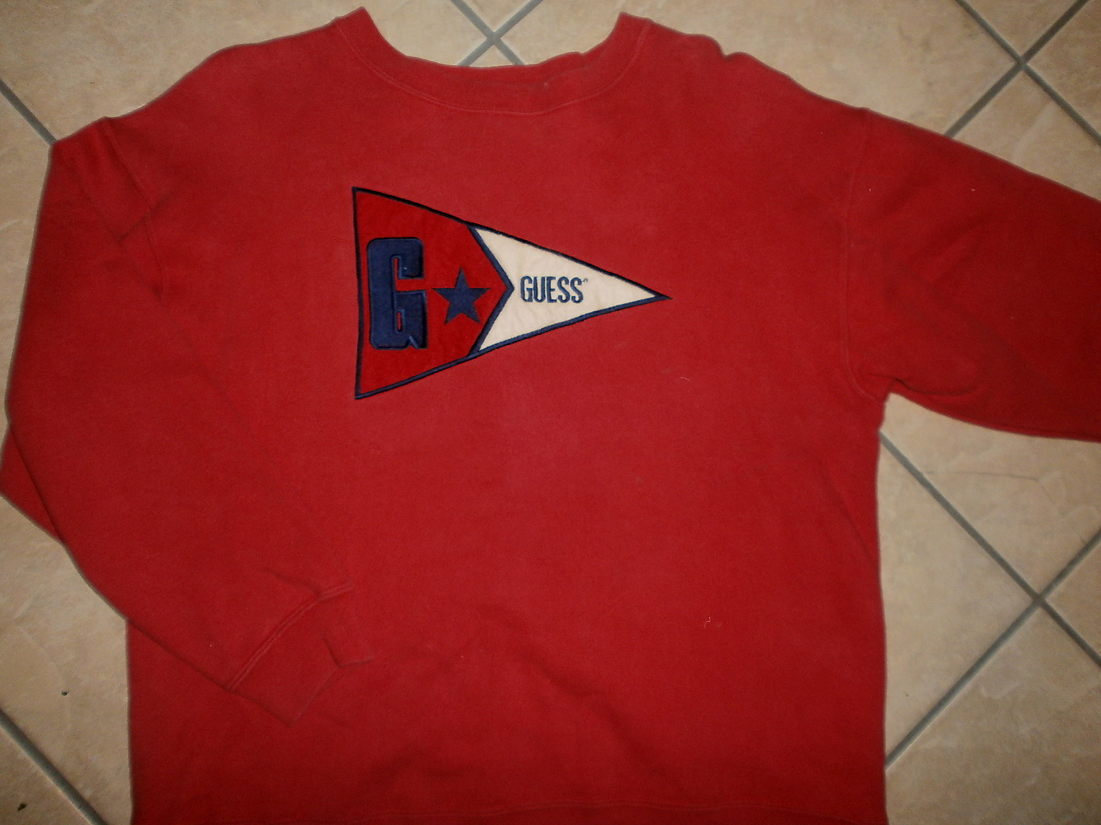 GUESS BRAND SWEATSHIRT Nautical Flag Boating Yacht Club Regatta vtg 80s 90s Red