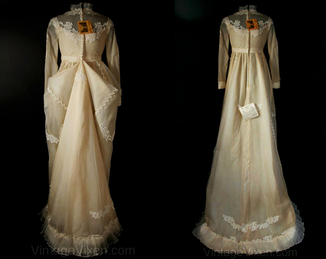 Size 4 Wedding Dress – Gibson Girl Style Ecru Net Bridal Gown Convertible Train
