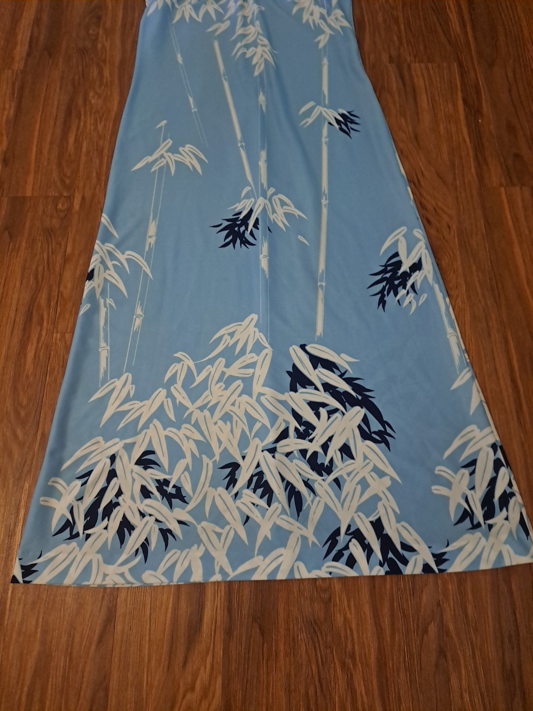 Vintage Nani Hawaii Dress Maxi Blue Bamboo Design Shift Zip Up 1970s L
