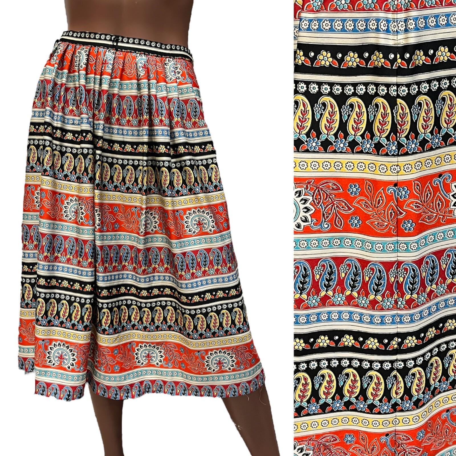 Vintage TREVIRA Skirt 60’s 70’s Paisley Stripe Print Midi 12 Boho Retro True