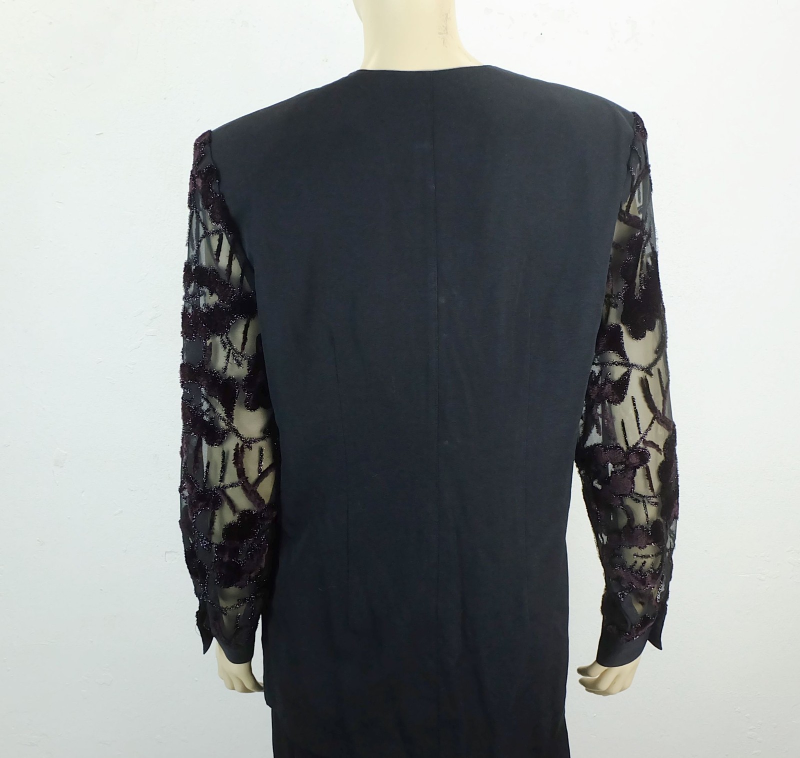 vintage 1980s blouse by yessica black fabric sheer sleeves size M