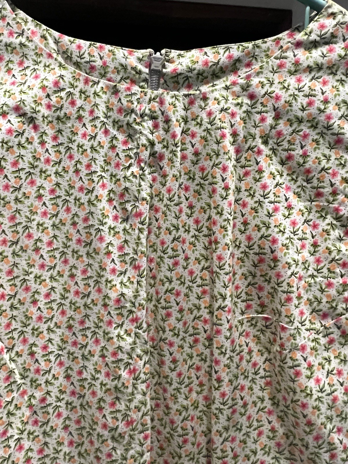 Vintage Pink And Green Floral Dress 70s With Pockets