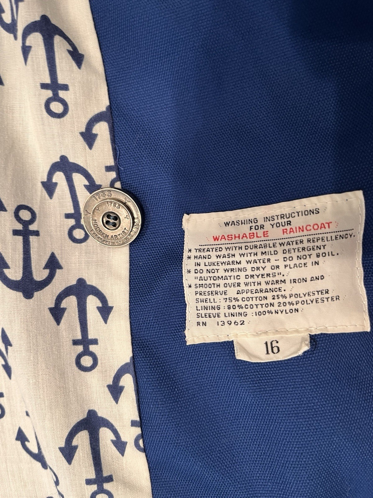 Vintage MOD Fleet Street Rain/Shine TRENCH Coat Sz 16 Water Repel 60’s 70’s Blue