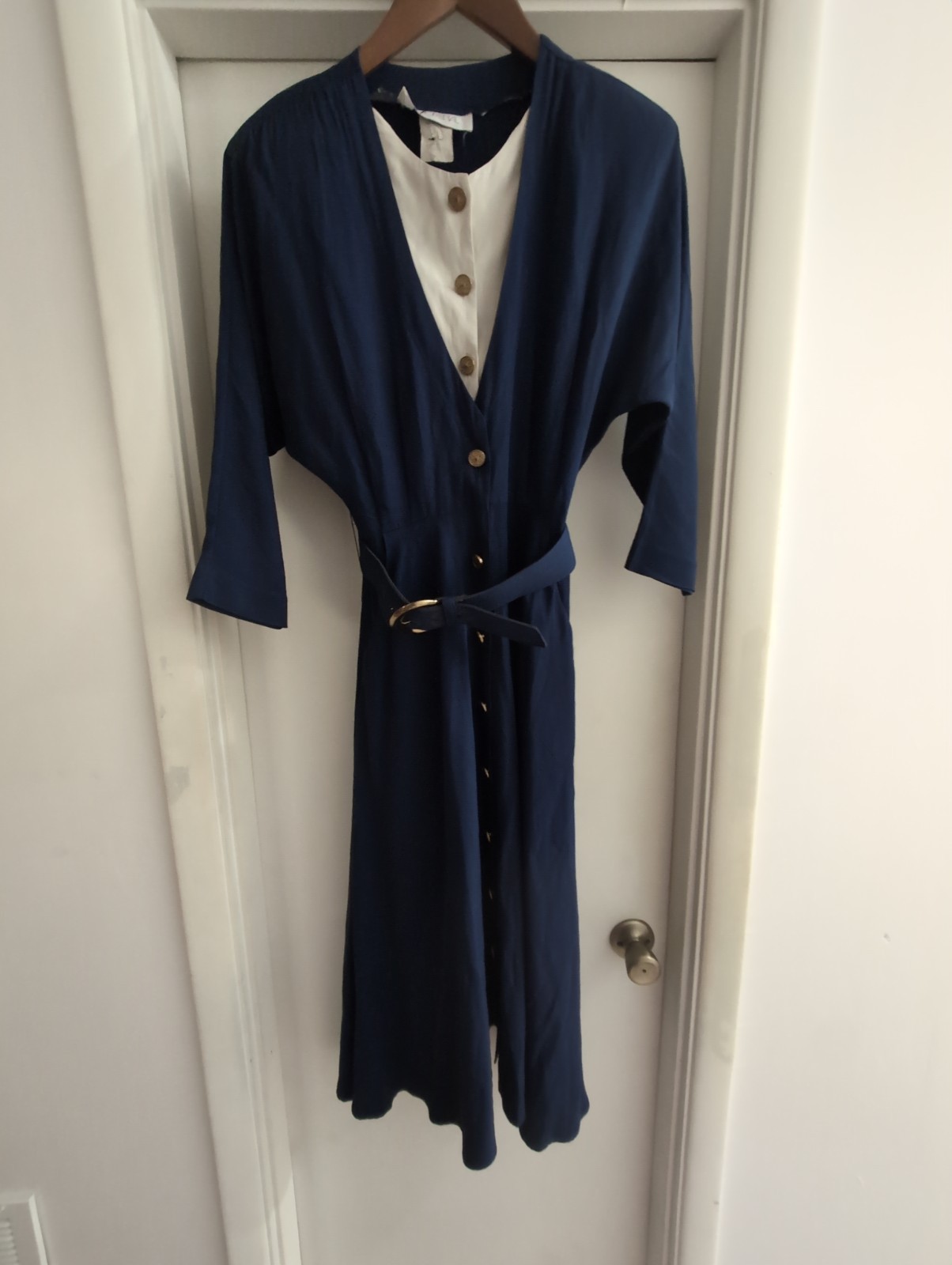 Vintage 50’s Fortina Blue and White Dress Gold Buttons Homemaker size 6
